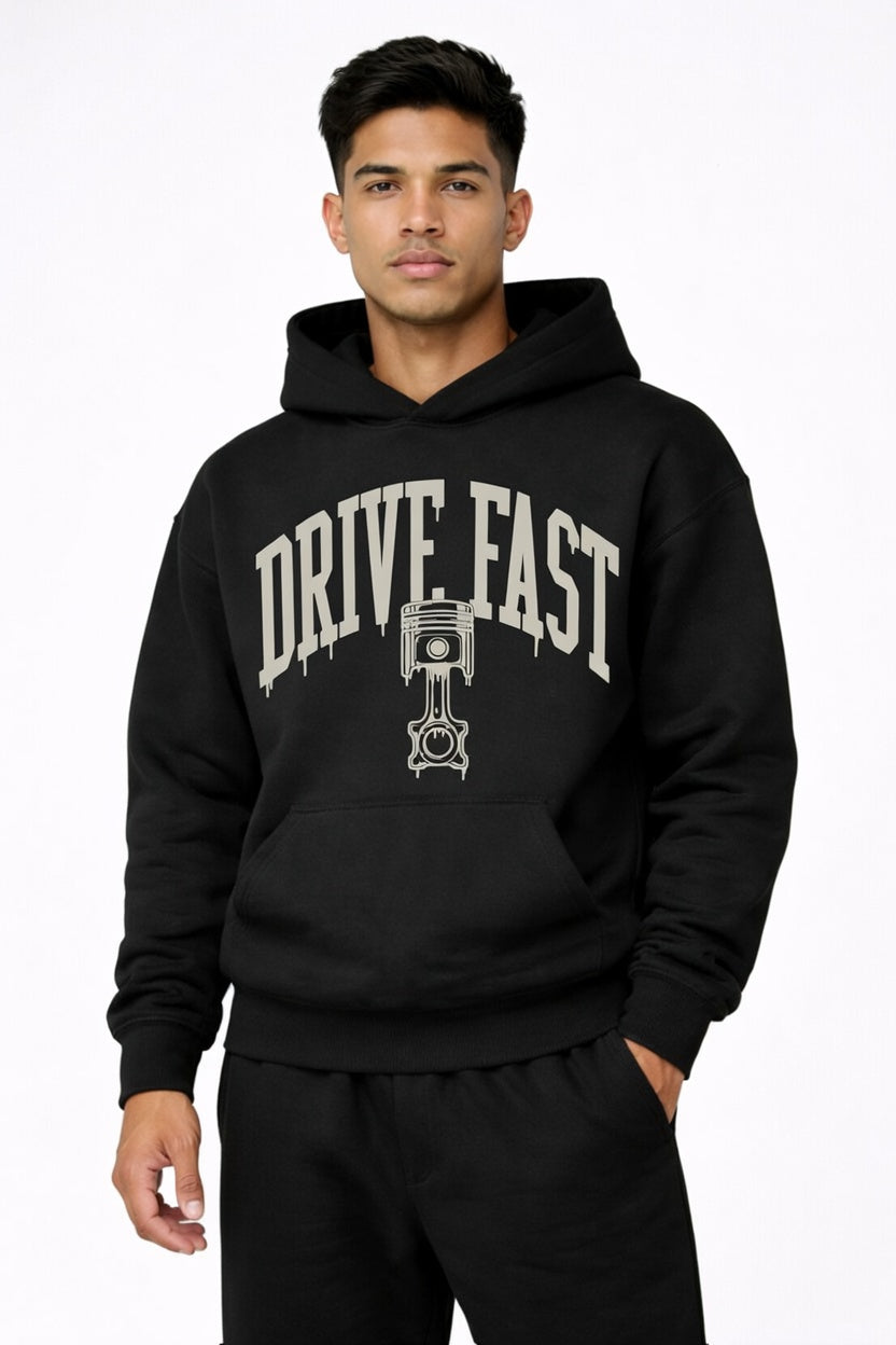 Drive Fast Piston Hoodie Black