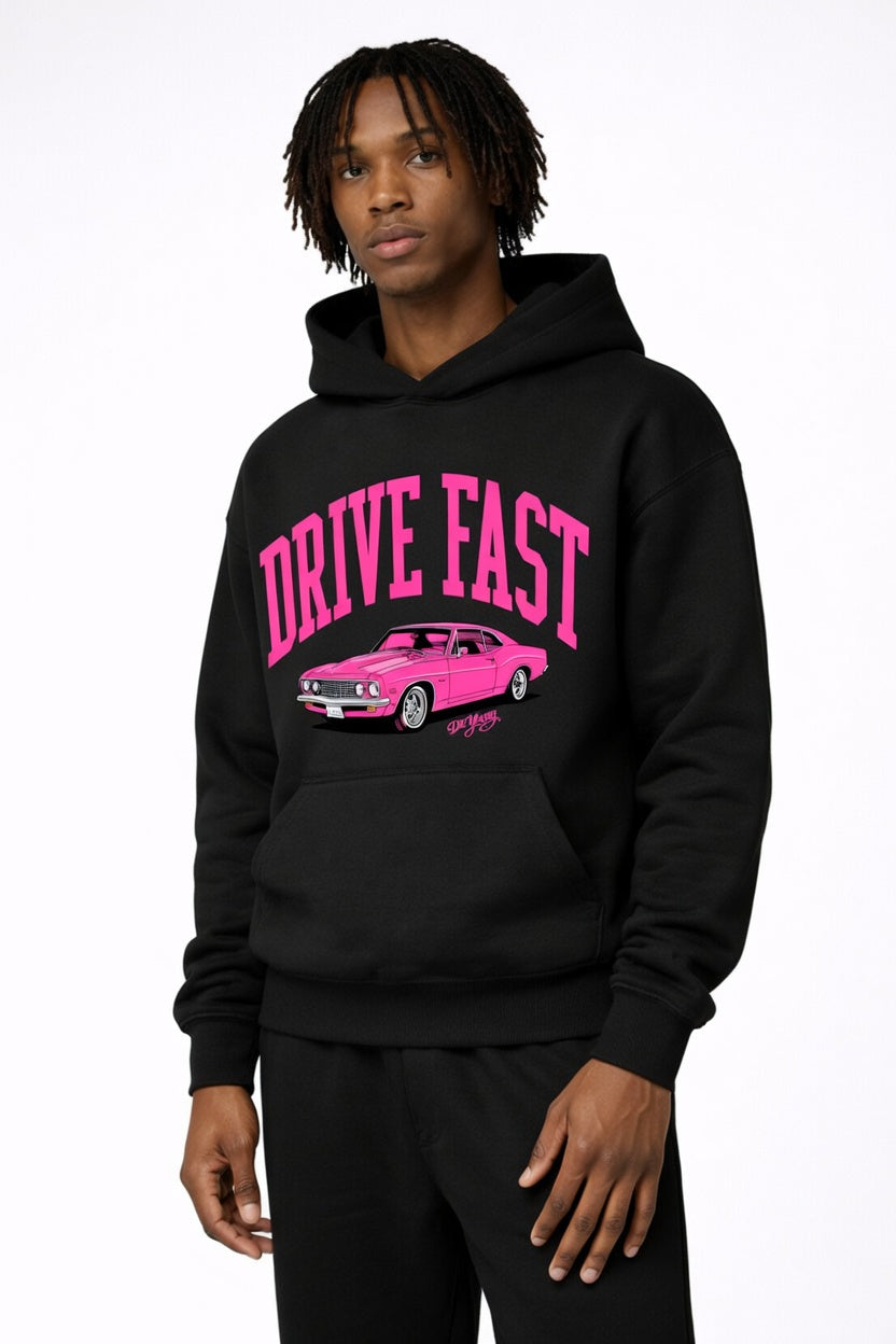 Drive Fast Car Hoodie Black Pink