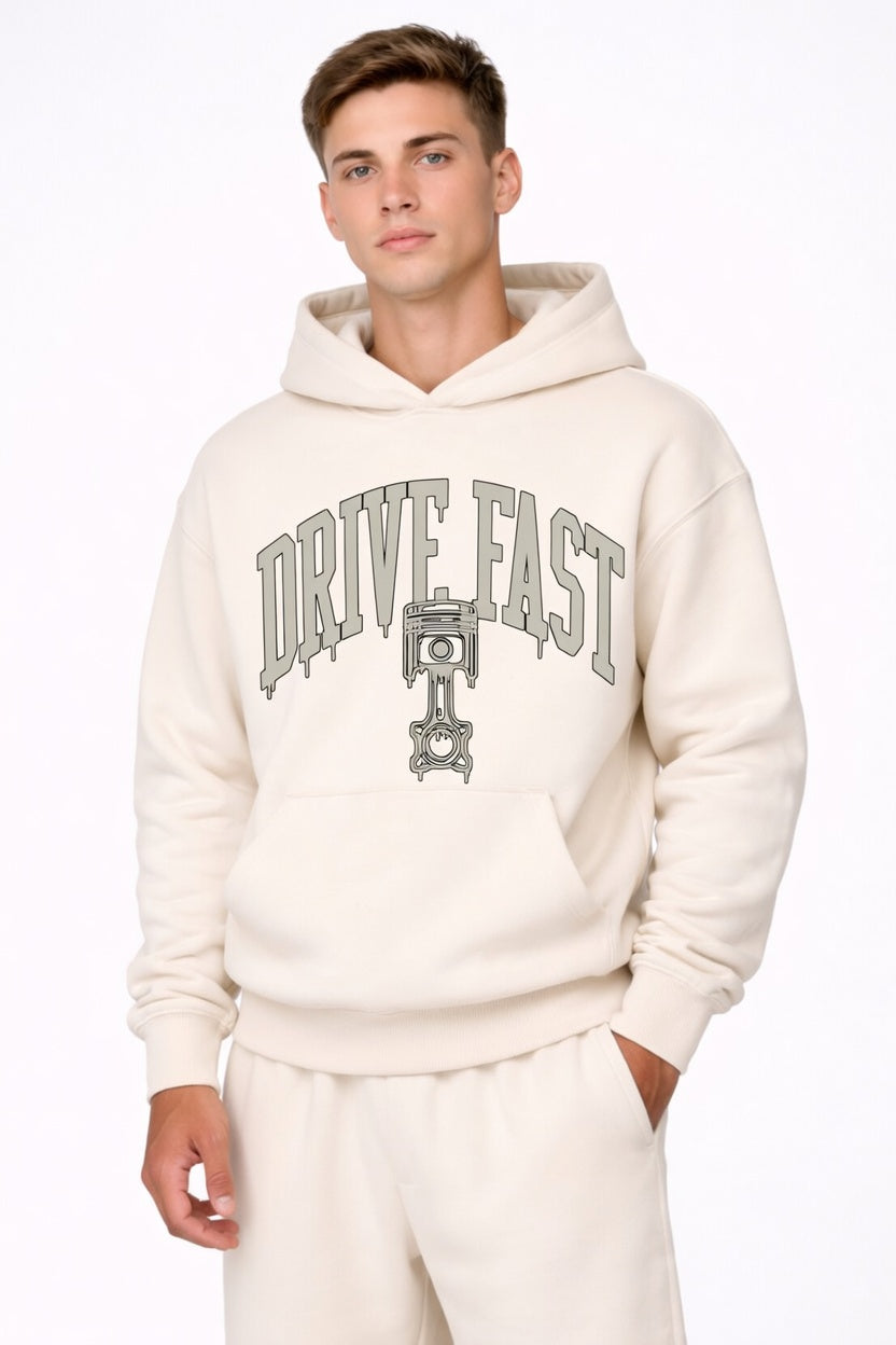 Drive Fast Piston Hoodie Creme