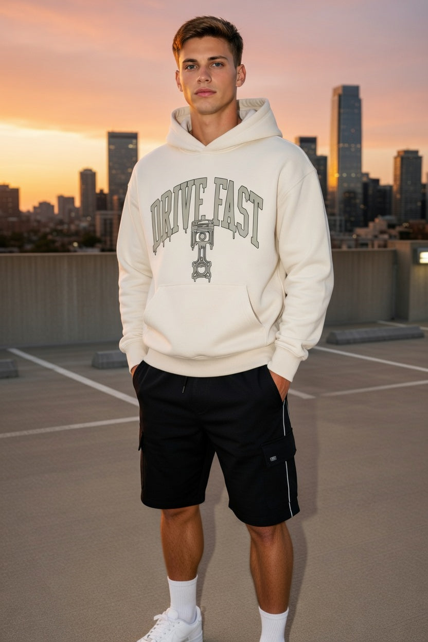 Drive Fast Piston Hoodie Creme