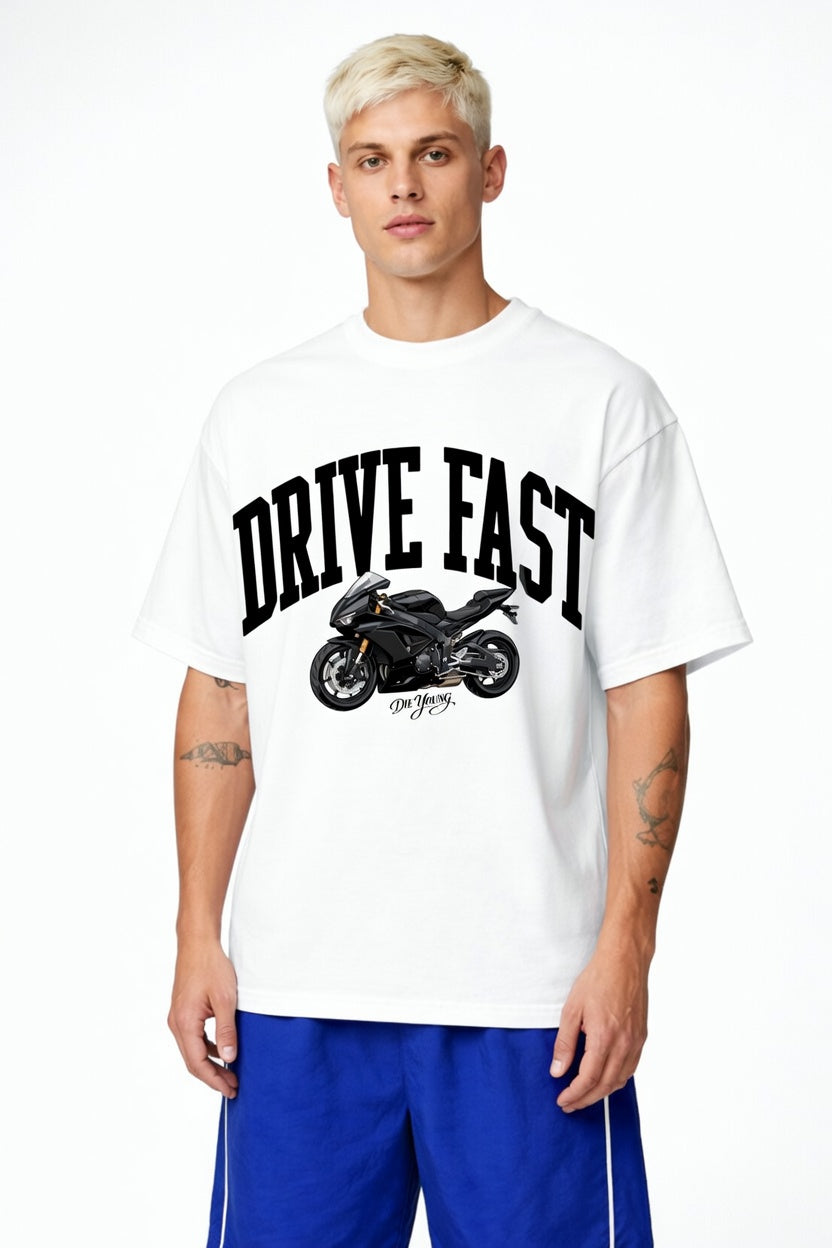 Drive Fast Moto Tee White